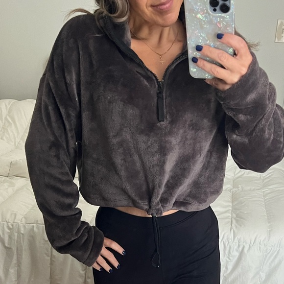 Urban Outfitters Angela Fleece cropped quarter half zip gray s uo - Picture 3 of 11